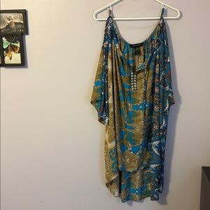 Ashley Stewart Boho Paisley Open Shoulder Hi Low Tunic Blouse size 22/24